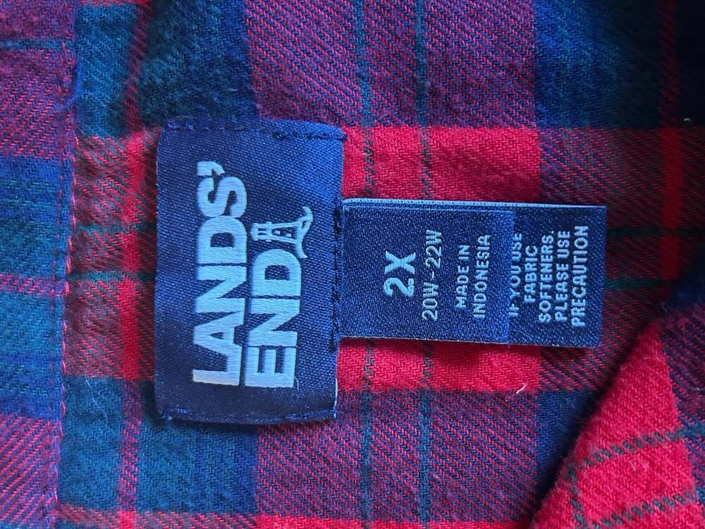 Lands' End Flannel Shirt Size 2X womens Red Blue Plaid Button Down - Picture 6 of 10